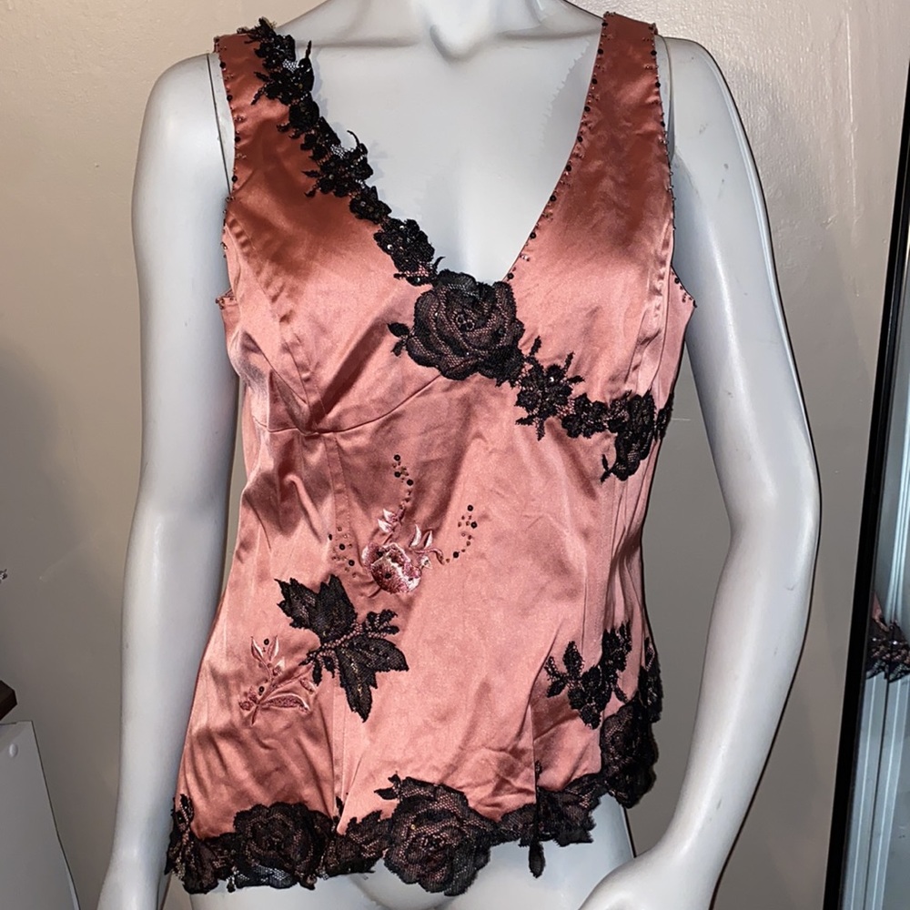 Adrianna Papell evening essentials pink embroidered asymmetrical sleeveless top